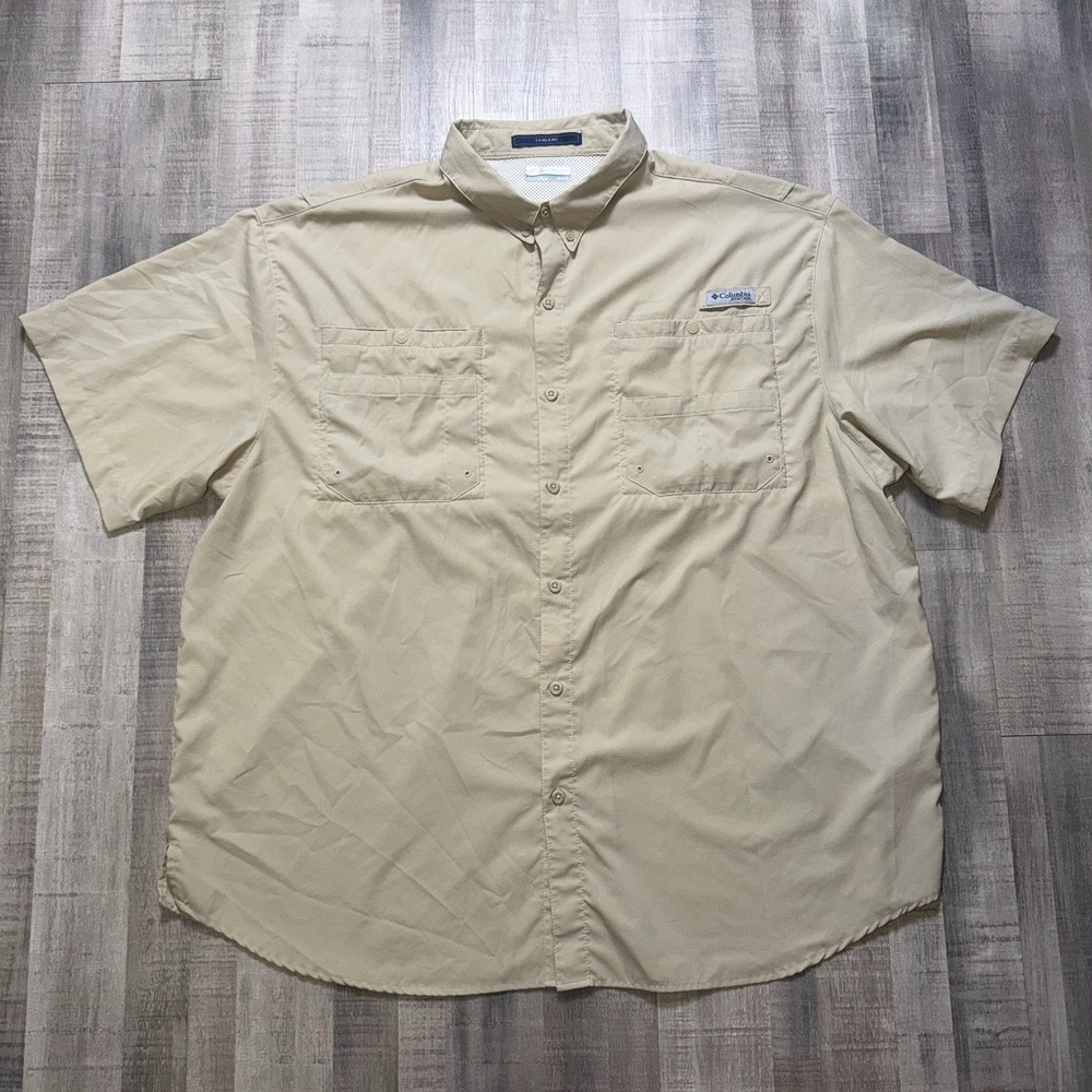 Columbia PFG Tamiami Classic Short Sleeve Button Down Shirt Men's 3XL Beige